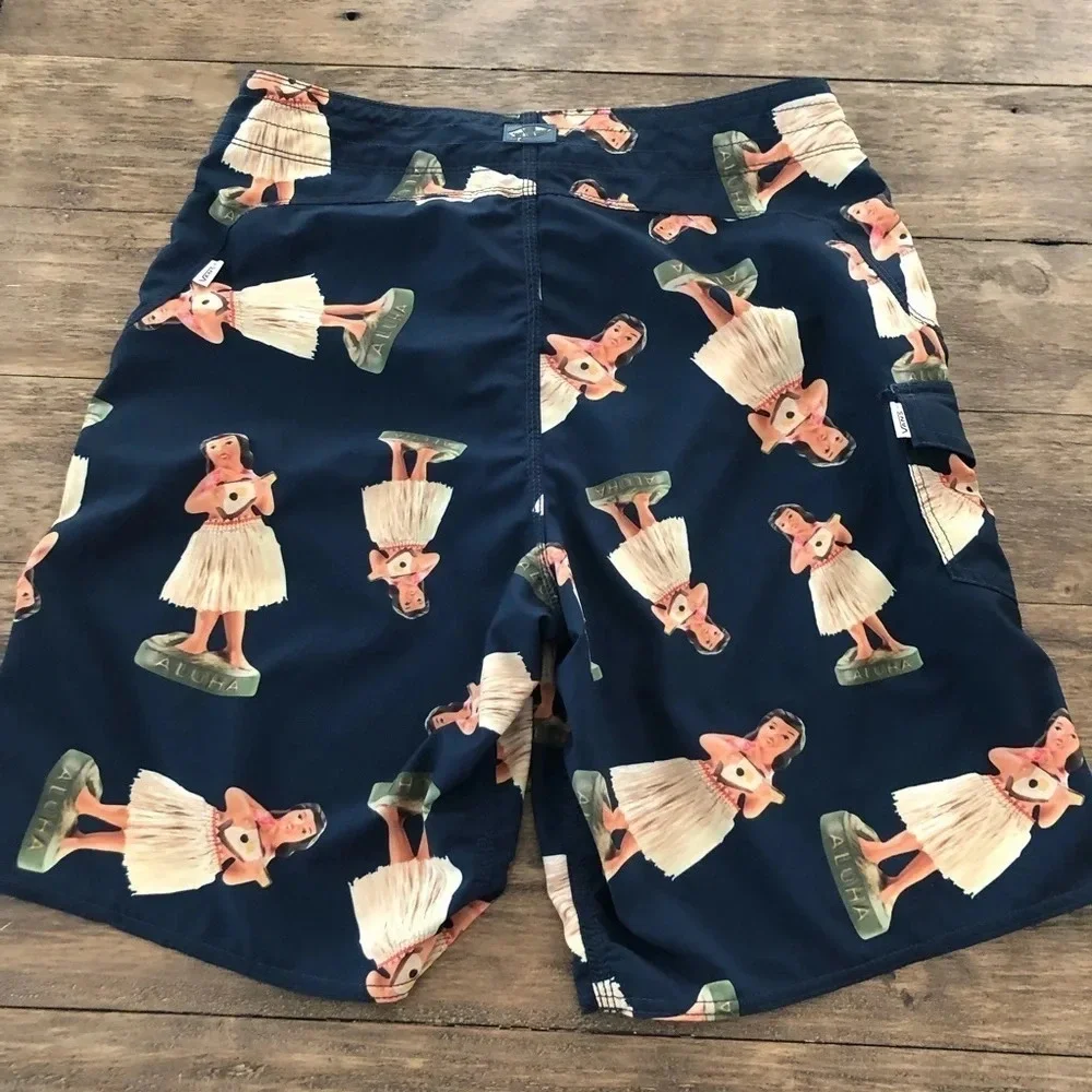 Vans Mens 30 Waist The‎ Era Stretch Swim Cargo Boardshorts Hawaiian Aloha Navy